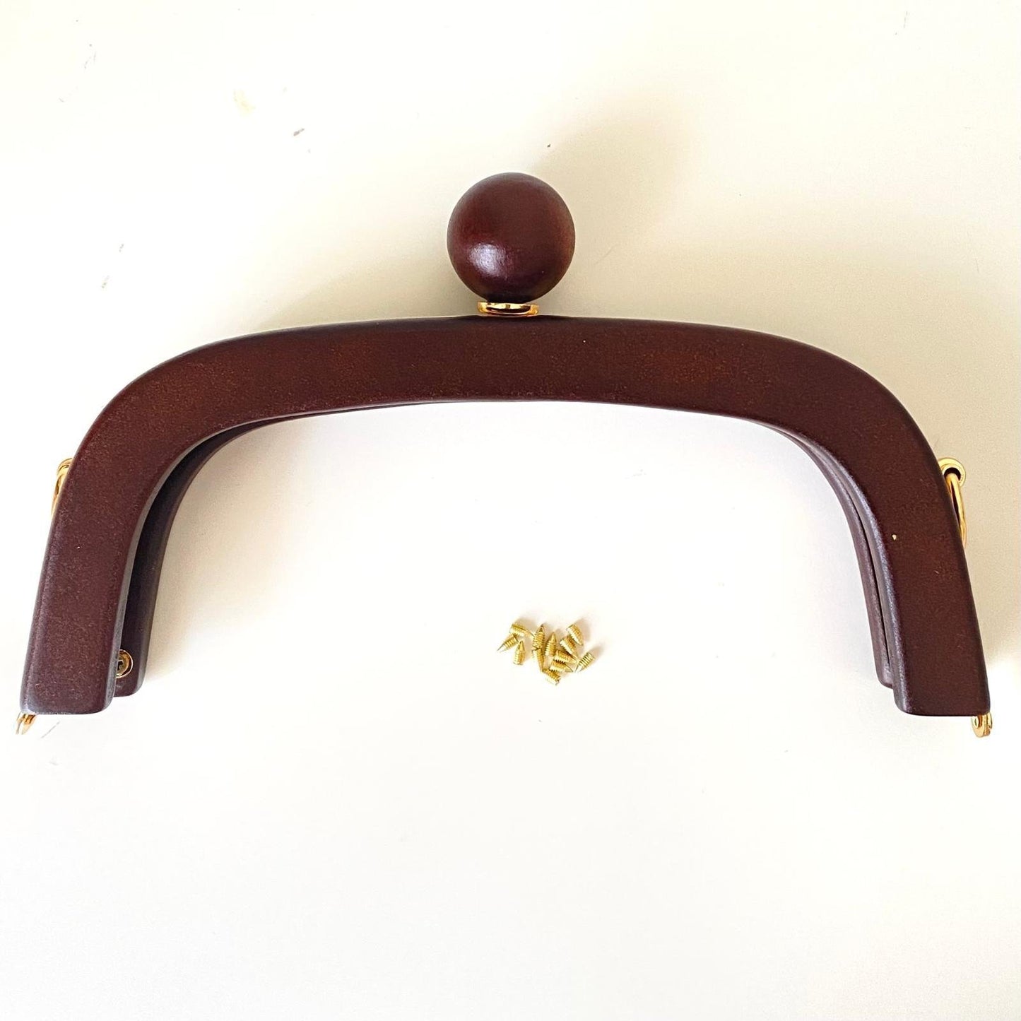 WOODEN BAG FRAME WITH OVAL BEADS | DARK BROWN & METAL STRIPED