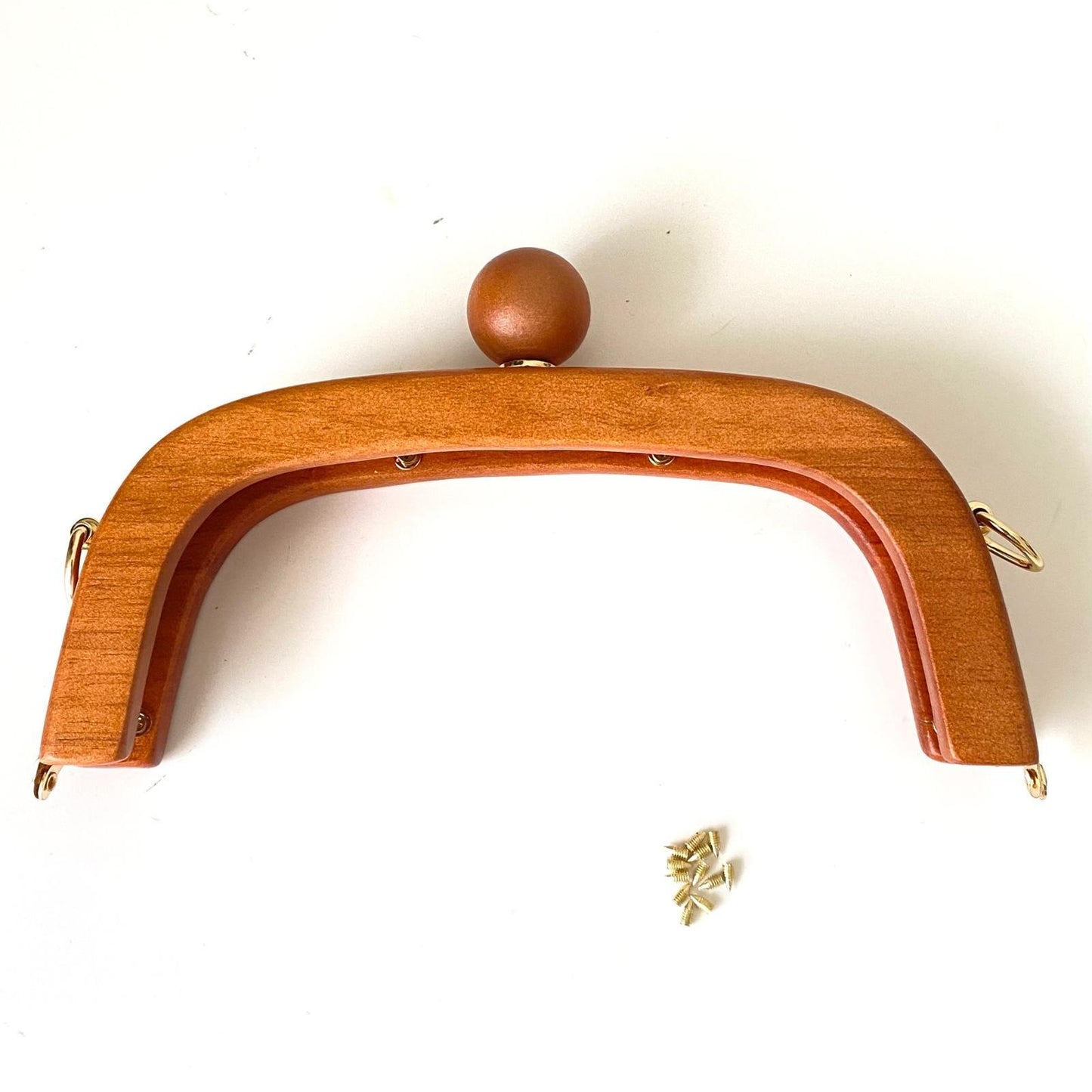 WOODEN BAG FRAME WITH OVAL BEADS | MILKY COFFEE COLOUR & METAL STRIPED